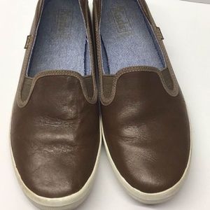 Keds Brown Leather Crashback Slip On Sneakers
